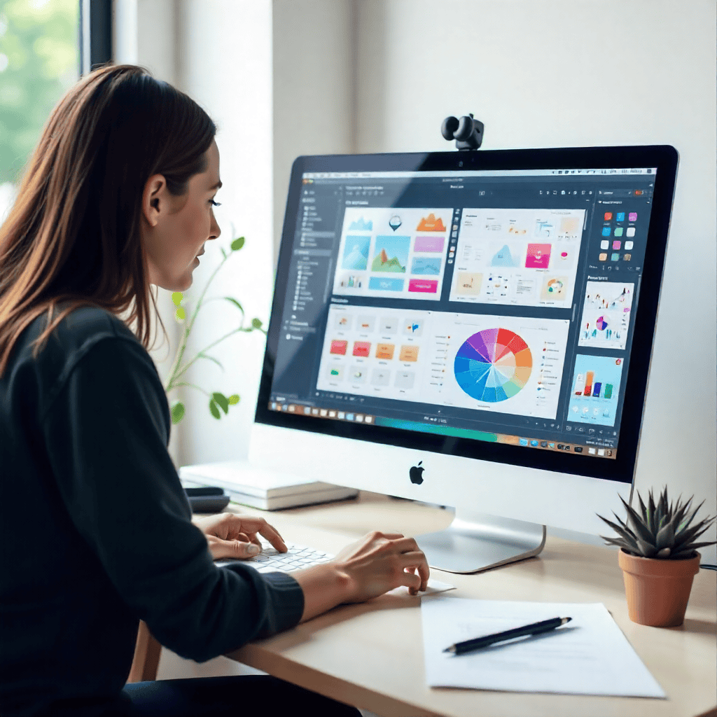 Graphic design workspace with creative tools